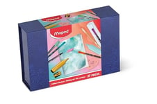 Maped - Coffret d'écriture 27 Pièces - 15 Feutres Fins Graph'Peps Deco 0.4mm + 4 Surligneurs - Idéal pour Scrapbooking, Bullet Journal