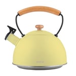 briebe Retro Bouilloire Induction Sifflante 2,3L, Acier Inoxydable, Tout Feux: Plaque Vitrocéramique, Gaz, Électrique, Poignée en Bois Cool Touch, Vintage, Pour Thé, Café, Tea Pot, Jaune