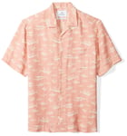 Marque Amazon - 28 Palms Relaxed-Fit Short-Sleeve Silk Linen Blend Printed Camp Shirt Button-Down, Washed Pink Fish, US (XS)