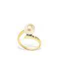 Blue Pearls Womens Gold Freshwater Pearl, Diamonds Ring and Yellow 375/1000 - Multicolour - Size M