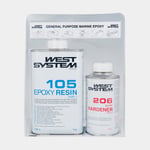 West System Epoxypaket med långsam härdare 105/206 A-pack, 105-A Epoxy Resin + 206-A Slow Hardener, 1.2 kg (1 bas 0.2 härdare)