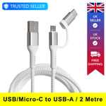 2m Braided Charging Cable, USB/USB C to USB A, Heavy Duty - Super-Fast Charging