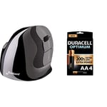 Evoluent VerticalMouse D - Right handed USB wireless - Medium + Duracell NEW Optimum AA Alkaline Batteries [Pack of 4] 1.5 V LR6 MX1500