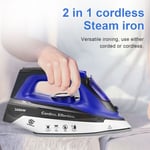 2-IN-1 Cordless Iron Ceramic 2600 W Ceramic Soleplate Power Steam Anti Drip