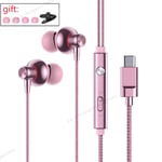 OLAF Nouveaux écouteurs de type C / 3,5 mm Écouteurs filaires Casques HiFi avec micro Basse Casque de jeu stéréo Mains libres Sport Écouteur Musique-Rose-Type C