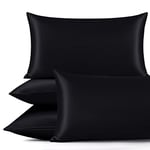 Yorkshire Bedding Black Satin Pillow Cases 4 Pack for Hair and Skin Standard Size Satin Pillowcases with Envelope Closure (50x75cm)