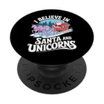 I believe in Santa and unicorns funny Santa xmas pajamas PopSockets Adhesive PopGrip