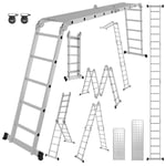 Hengda echelle telescopique Échelle à rallonge légère en aluminium, niveau 4x5 antidérapant + roue + planche échelle à rallonge extensible