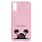 Coque Iphone XR paillettes rose palmier noir tropical