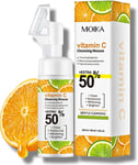 Vitamin C Face Wash with Brush, Exfoliating Face Wash, Gentle Foaming Cleanser &