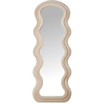 DRW Miroir sur Pied Dressing Moderne de Forme ondulée en Bois et Velours Beige 60 x 3,5 x 160 cm