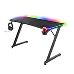 Trust Gaming GXT 710 Luminus Pro Gaming Desk 120x60 with LED RGB, 10 Colour Modes, Built-in 10W Wireless Charger, Computer Desk with Cup Holder, Headset Hook, Gaming Table for Office Study, Black