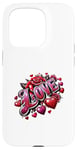 iPhone 15 Pro The Word Love surrounded By Hearts And Red Roses Case