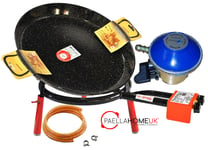 46cm Enamelled Paella Pan + 30cm 2 Ring Gas Burner + Butane Regulator + Legs Set