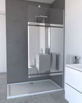 Paroi de Douche avec Bande Miroir 90x200cm - Verre 8mm - Profilé Chrome - FREEDOM 2 MIRROR