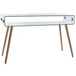 Pegane - Console Meuble console en Hêtre coloris naturel et verre trempé transparent - Longueur 122 x Profondeur 40 x Hauteur 73 cm