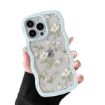 ZTOFERA Floral Case for iPhone 15 Pro Max 6.7 inch,Cute Curly Wave Frame Shape Case with Green Leaf Flower Pattern for Women Girls, Clear Soft Slim Shockproof Phone Case for iPhone 15 Pro Max, Green