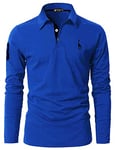 STTLZMC Polo Homme Manche Longue Casual T-Shirt Coupe Mince Slim Fit Tee Haut Tops M-XXL,Bleu 1,XXL