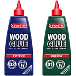 EVO-STIK Wood Glue Exterior, Weatherproof, Extra Strong, Fast Setting, Dries Clear, 500ml & EVO-STIK Wood Glue - Interior, Extra Strong, Fast Setting, Suitable For All Wood Types, Dries Clear, 500ml