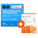 Pack Adobe Photoshop + Lightroom (Creative Cloud Photo 20 Go) + Microsoft 365 Personnel - 1 utilisateur - Abonnement 1 an