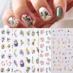 6 st blommiga nagelklistermärken dekaler marmor design klistermärken självhäftande dekaler blommiga fjäril akvarell nagelklistermärken för DIY manikyr dekoration