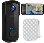 Sonnette Sans Fil Avec Camera Compatible Avec Alexa,2K Sonette Sans Fil Exterieure Etanche Camera,Visiophone Sans Fil Avec Carillon,Vision Nocturne,Detection Humaine,Audio Bidirectionnel