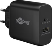 Goobay Dobbel hurtiglader, USB-C, USB-A, PD, GaN, 65W - Svart