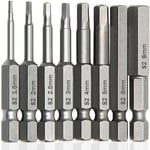 8PCS Embouts de Tournevis Magnétique à Tête Triangulaire Set S2 Acier 1.5mm, 2mm, 2.5mm, 3mm, 4mm,5mm,6mm, Tige 8mm Hexagonale, Longueur de 50mm