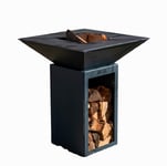 Barbecue avec meuble range bois Cévenol DOUBLE CUVE en Aluminium Gris Anthracite Braséro Plancha d'extérieur 74x74x90 Grill'Chic