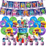 Inside Out 2 Barnkalas Dekorationer Set med Söta Seriefigurer - Ballonger Banner Tårta Topper Tillbehör Kit