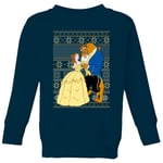 Disney Classic Beauty and The Beast Pattern Pull de Noël pour enfants - Bleu Marine - 11-12 ans - Navy