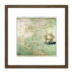 Map Bernou 1681 North Central South America Pictorial 8X8 Inch Square Wooden Framed Wall Art Print Picture with Mount