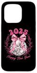 Coque pour iPhone 15 Pro Ruban rose boule disco du Nouvel An 2025 | Happy New Year Party