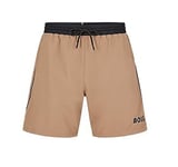 BOSS Hugo Men's Medium Length Solid Swim Trunk, Iconic Camel