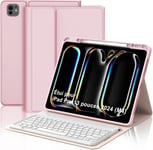 Clavier Etui Pour Ipad Pro 13 Pouces M4(Modele 2024,7e Generation),Etui Clavier Pour Ipad 7eme Generation Avec Fente Stylo,Azerty Detachable Bluetooth Clavier Pour Ipad Pro13,Rose Clair