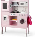 FANTASK Cuisine pour enfant avec 16 accessoires de jeu, cuisine jouet pour enfants à partir de 2 ans, cuisine de jeu en bois, hotte aspirante, sorbetière, téléphone et machine à laver, rose, 83 x 29 x