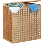 Panier à linge bambou coffre à linge 2 compartiments corbeille sac linge 96 litres HxlxP: 62x56x35 cm, nature - Relaxdays