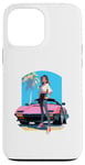 Coque pour iPhone 13 Pro Max Fille de style anime et manga devant une voiture de sport rose