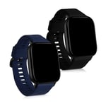 kwmobile Watch Bands Compatible with Huami Amazfit GTS 2 Mini - Straps Set of 2 Replacement Silicone Band - Black/Dark Blue