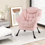 Fauteuil Salon Scandinave, Fauteuil Relax en Sherpa avec Oreiller et Poche Latérale, Fauteuil Chambre pour Lecture, Cadre en Métal pour Charger 150