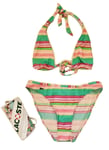 LACOSTE Bikini Swimsuit 2 Piece Halter Neck Size M Striped New With Pouch