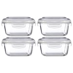 Freska 4pc 520ml Borosilicate Glass Lunch Box Food Container Airtight Lid Set