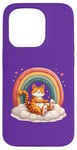 Coque pour iPhone 15 Pro Chat orange assis sur un motif arc-en-ciel mignon pour filles