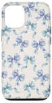 Coque pour iPhone 12/12 Pro Charmant ruban en toile bleue et blanche avec nœuds en forme de fleur