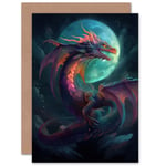 Full Moon Dragon Fantasy for Him or Her Birthday Thank You Blank Greeting Card