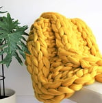 Large Chunky Knit Blanket Throw, Hand Made Cable Knitted with Heavy Thick Vegan Yarn, Big Bulky,Home Decor for Couch,Yellow,100 * 150CM