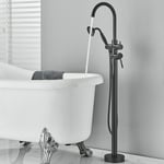 Black Bathtub Free Standing Mixer Faucet with 2 Handle Handheld Shower Filler