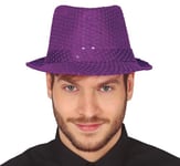 FIESTAS GUIRCA | Chapeau de Gangster à Paillettes Lilas - Accessoire de Costume pour Fêtes des Années '20 et Célébrations Vintage - Idéal pour Adultes Unisexes - Lilas