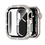 Glas+Diamond Cover För Apple Watch case 40mm 44mm 41mm 45mm 38mm 42mm Bling Bumper Protector iWatch series 9 3 5 6 7 8 se case Starlight 42mm series 3 2 1 Starlight