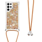 Glitter Powder TPU Skal Halsband Samsung Galaxy S23 Ultra guld